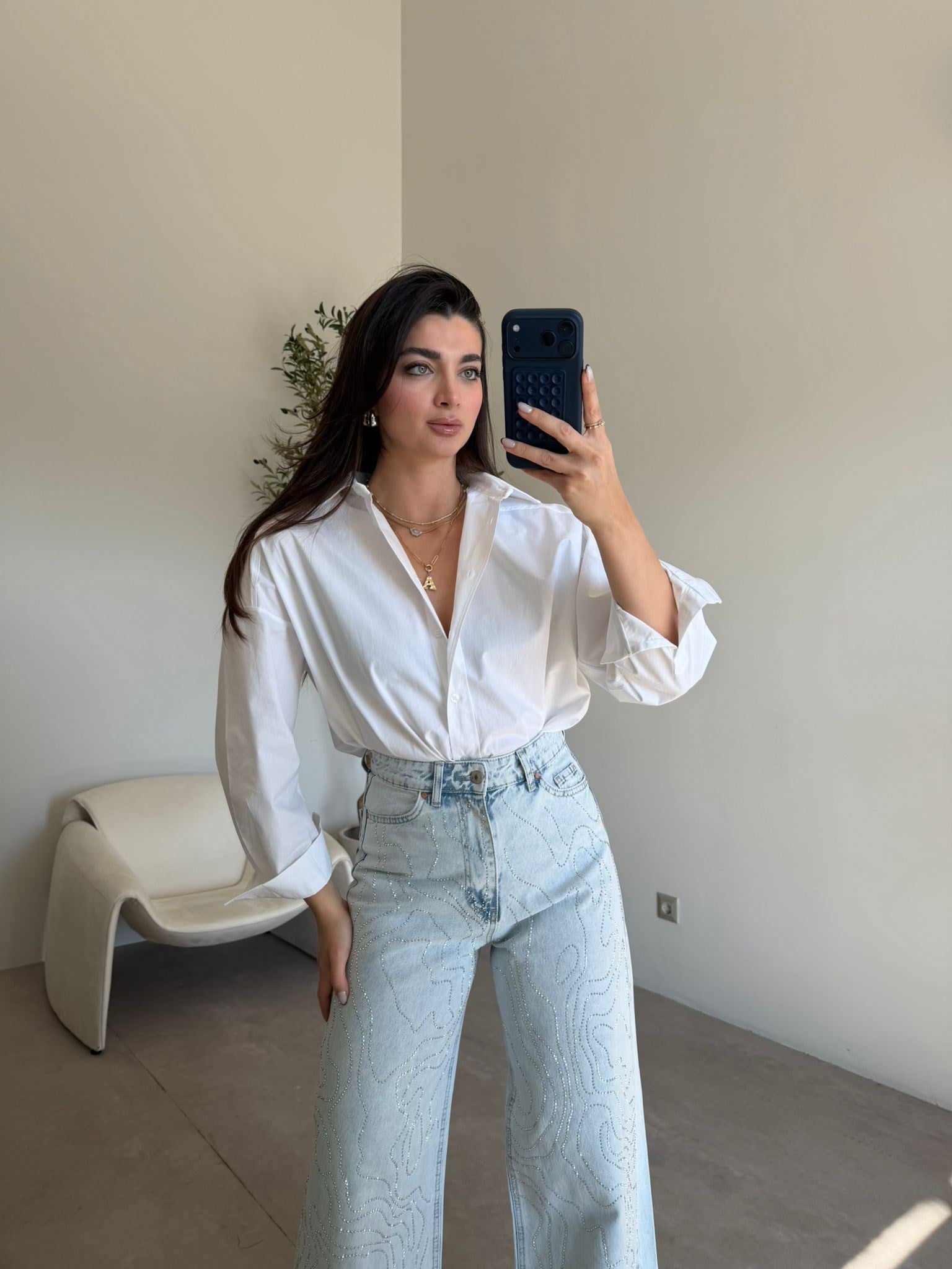 Ekru Oversize Basic Poplin Gömlek