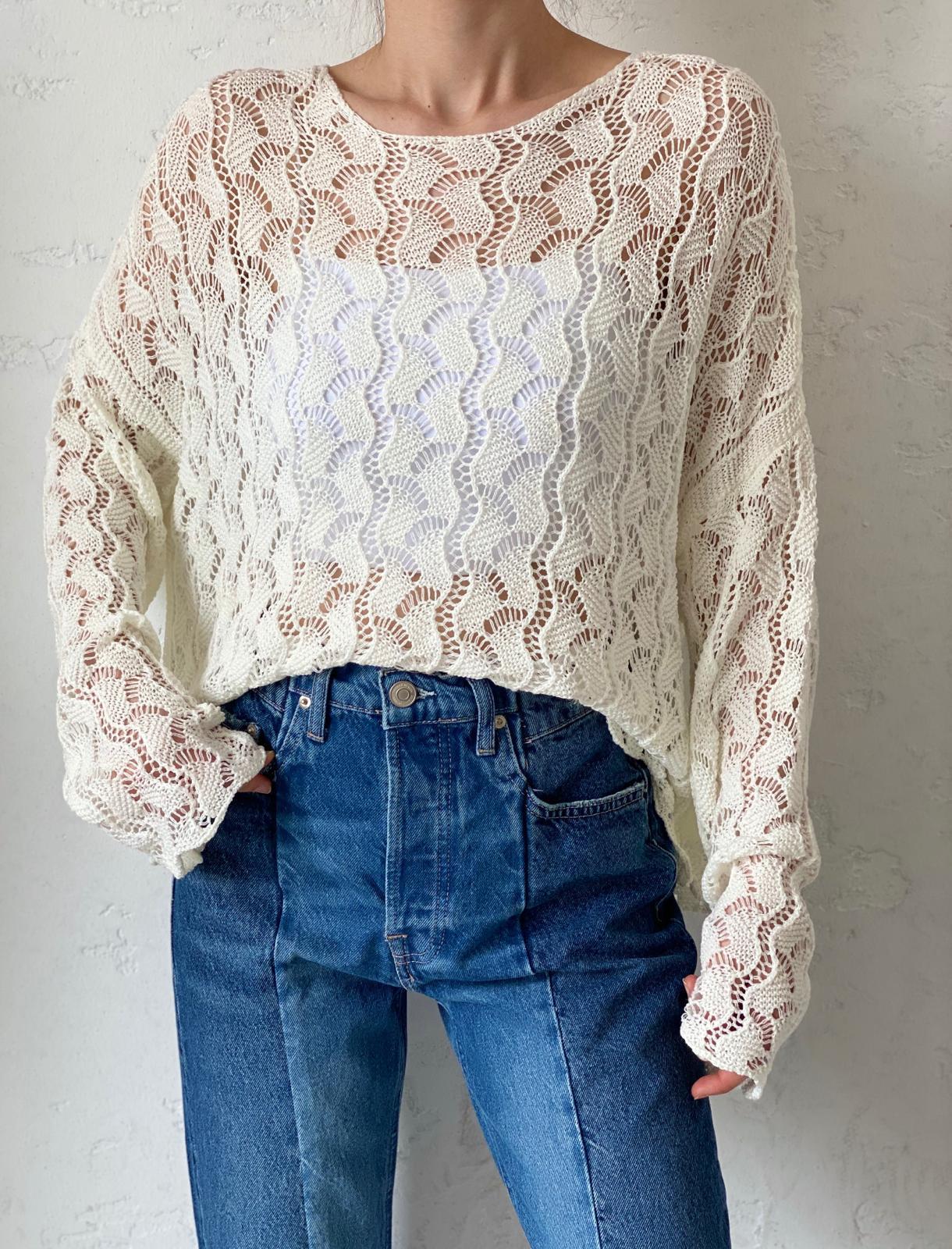 Ekru Oversize Dantel Bluz 