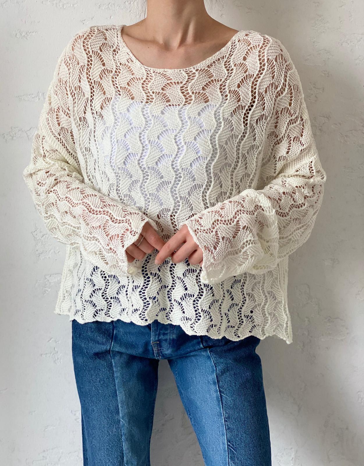 Ekru Oversize Dantel Bluz 
