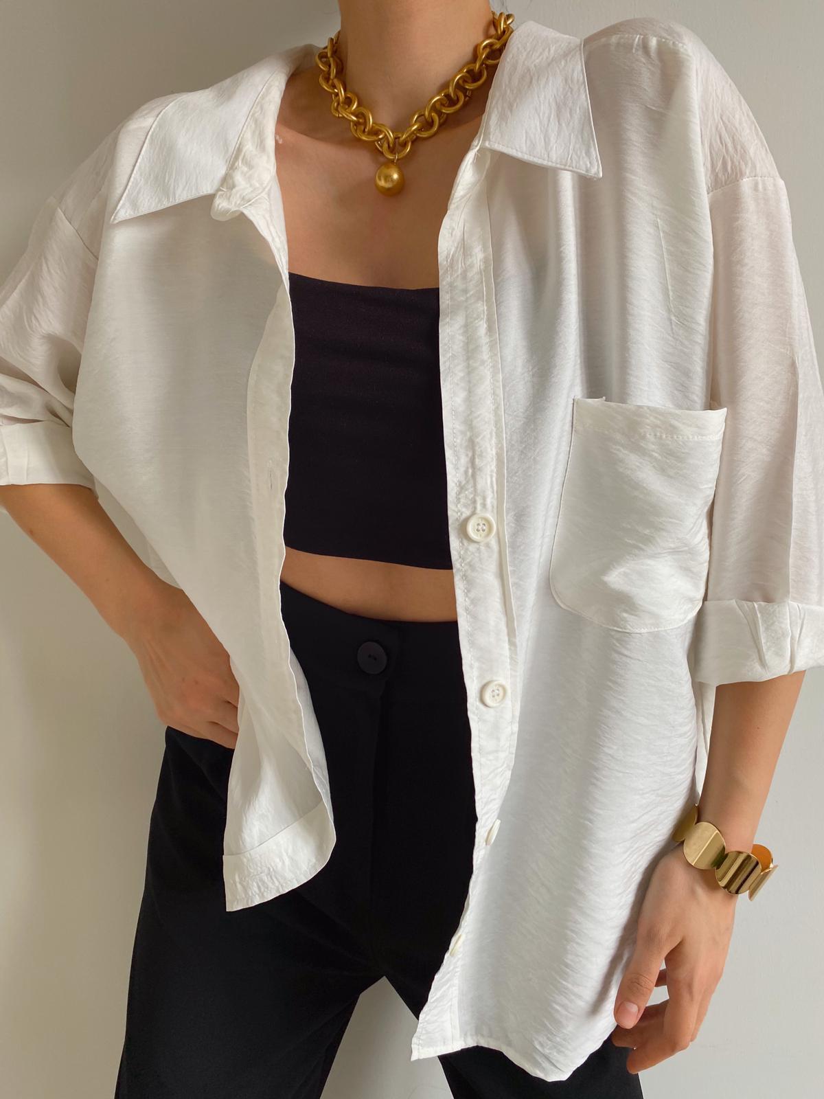 Ekru Oversize Sofia Gömlek