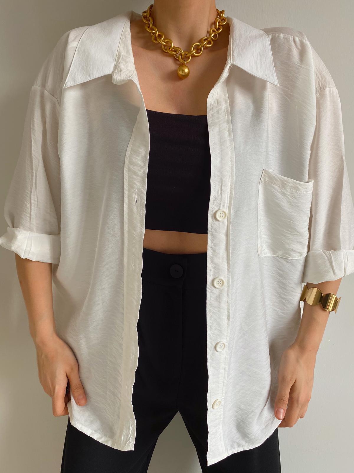 Ekru Oversize Sofia Gömlek