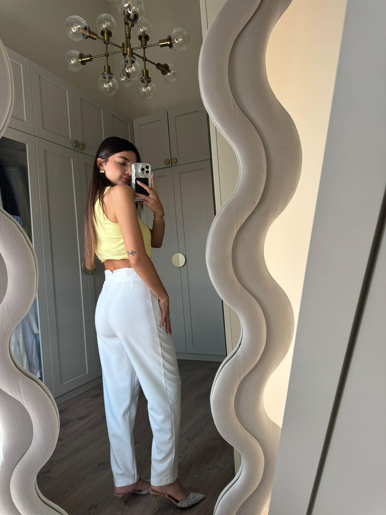 Ekru Pens Detaylı Bella Pantolon