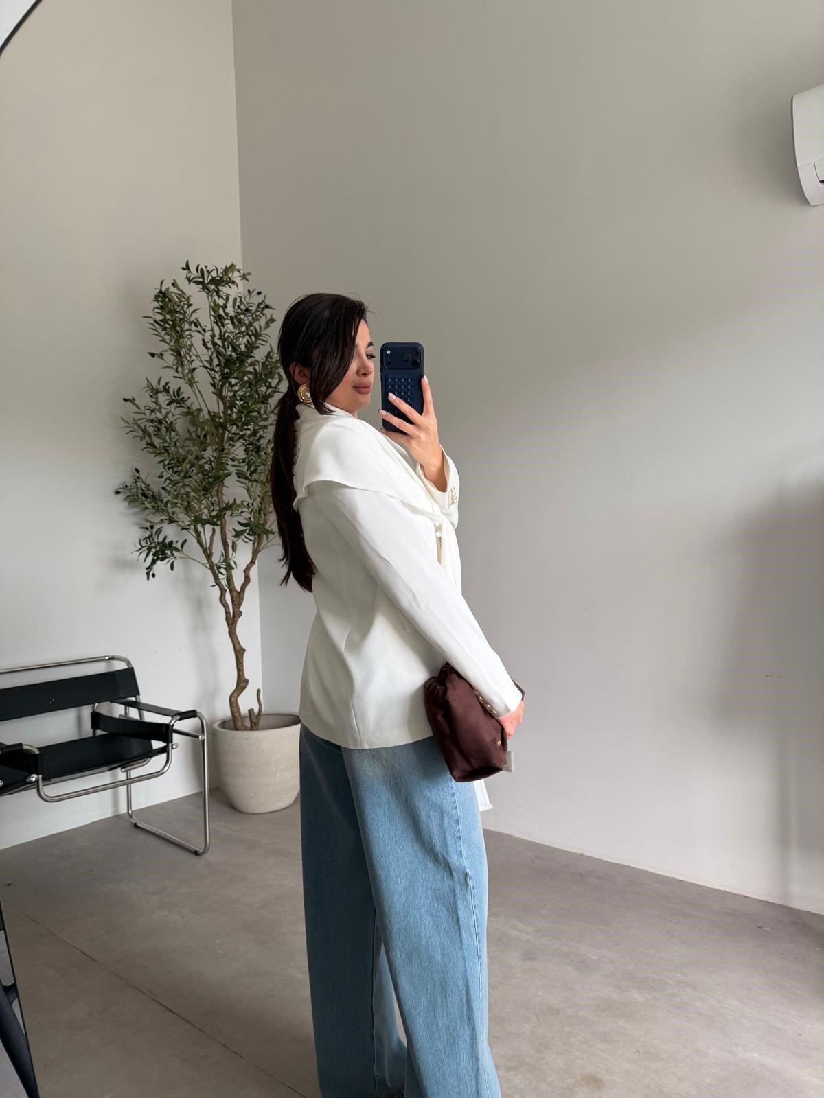 Ekru Şallı Blazer Ceket