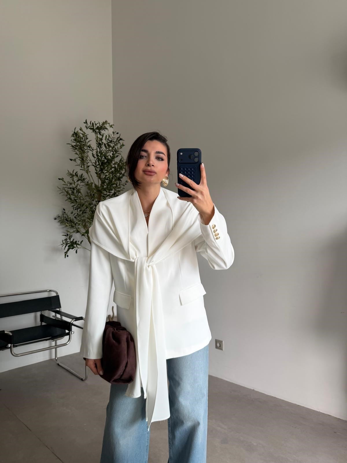 Ekru Şallı Blazer Ceket