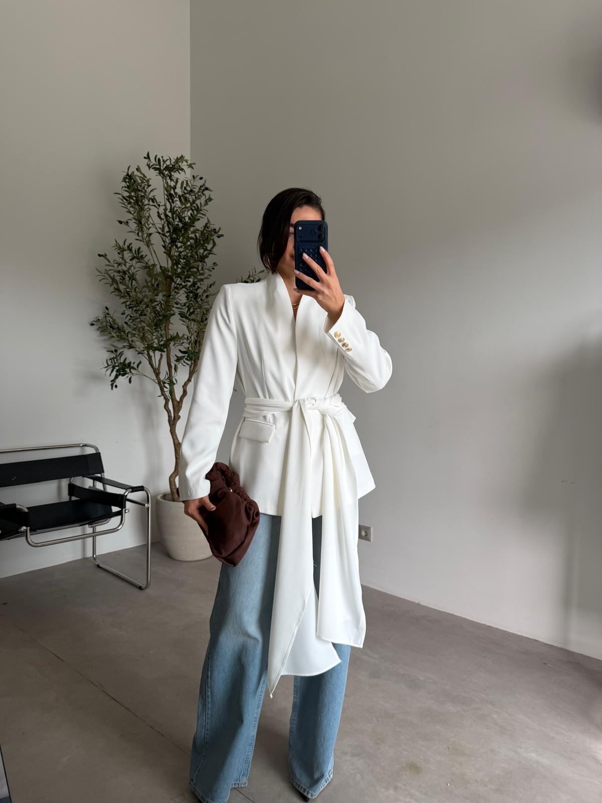Ekru Şallı Blazer Ceket