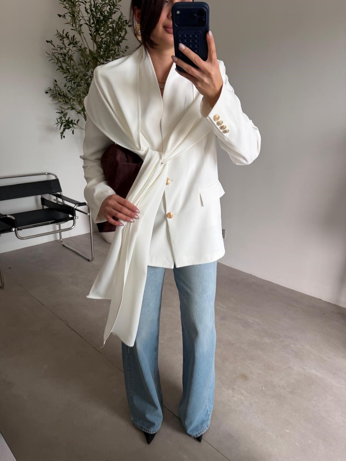 Ekru Şallı Blazer Ceket