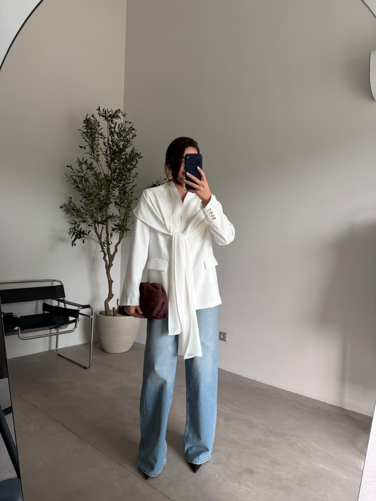 Ekru Şallı Blazer Ceket
