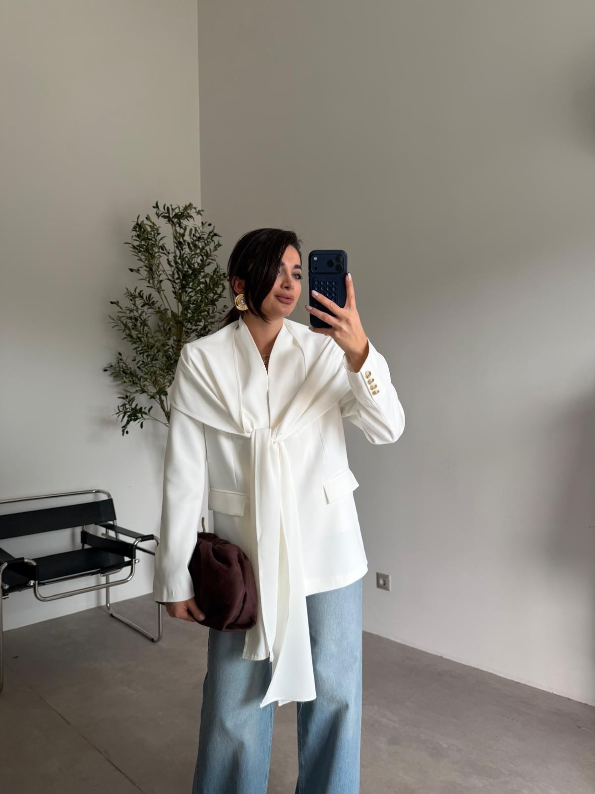 Ekru Şallı Blazer Ceket