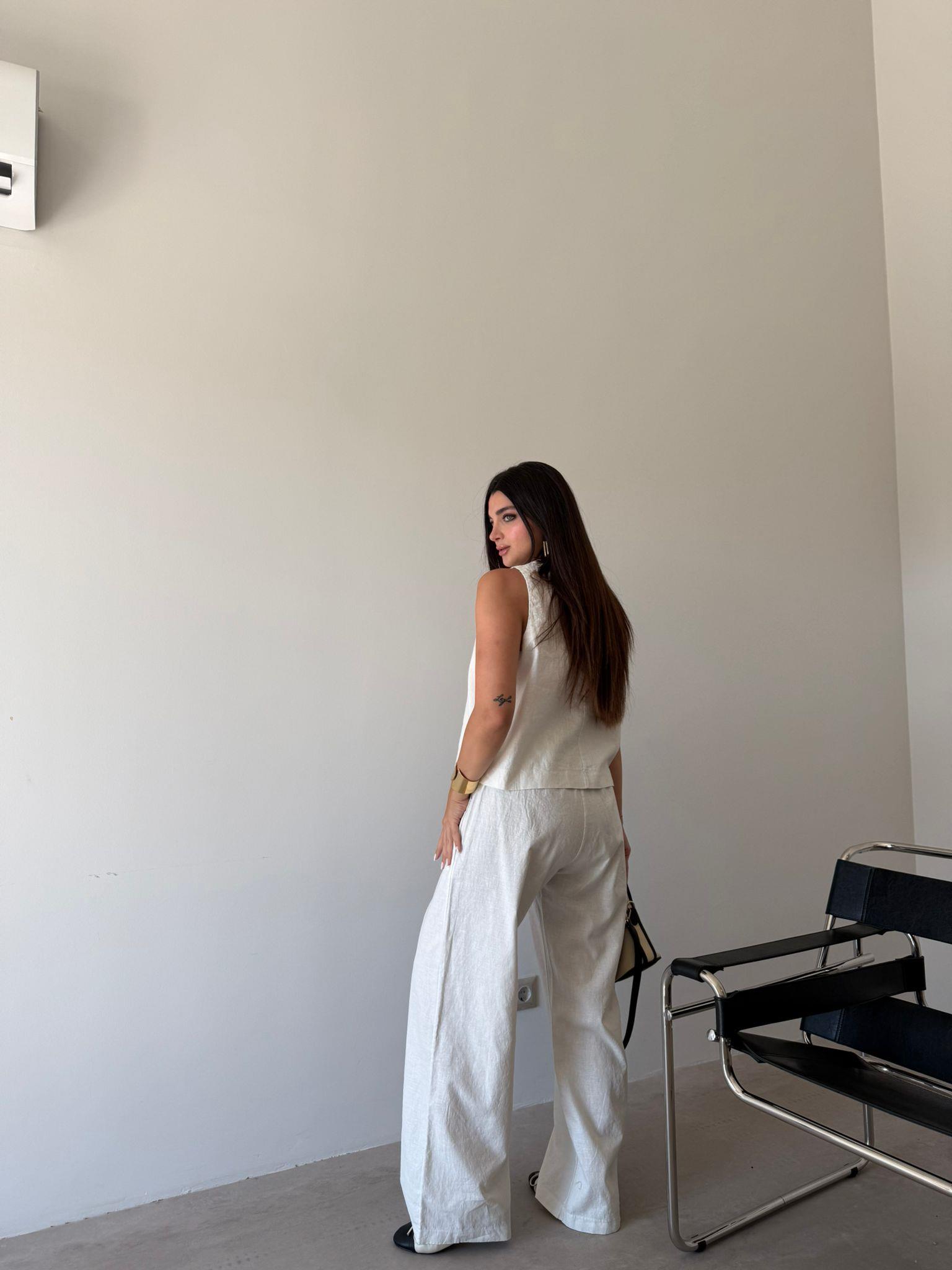 Ekru Sıfır Kol Elena Palazzo Takım