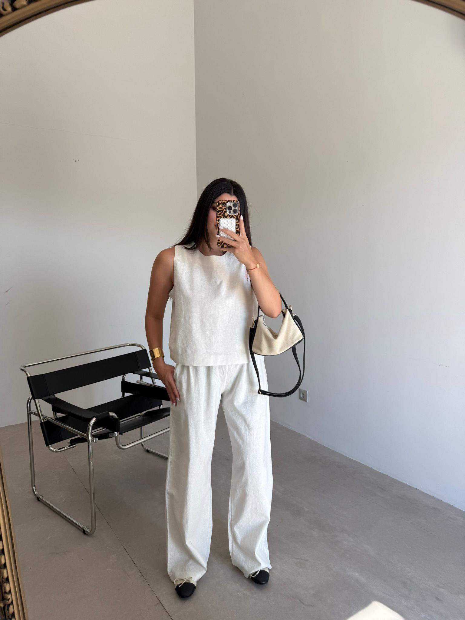 Ekru Sıfır Kol Elena Palazzo Takım