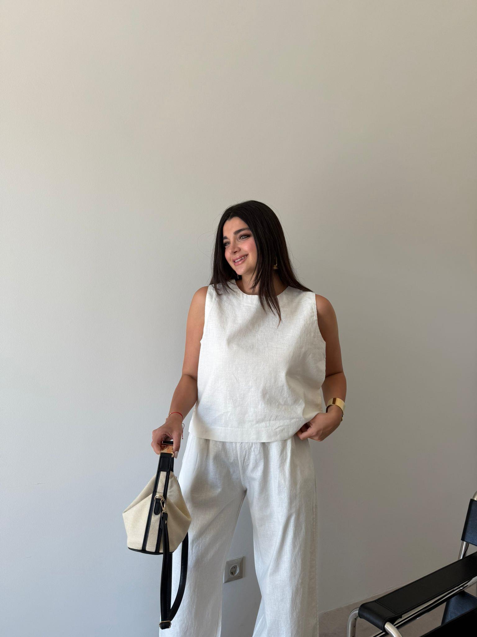 Ekru Sıfır Kol Elena Palazzo Takım