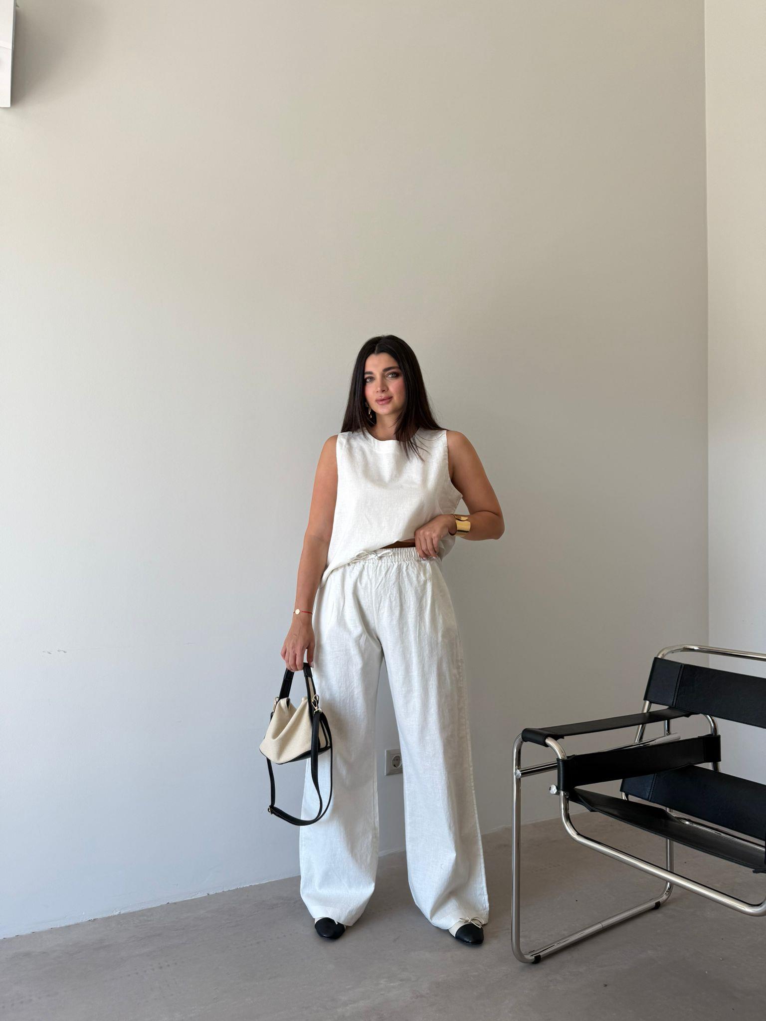 Ekru Sıfır Kol Elena Palazzo Takım