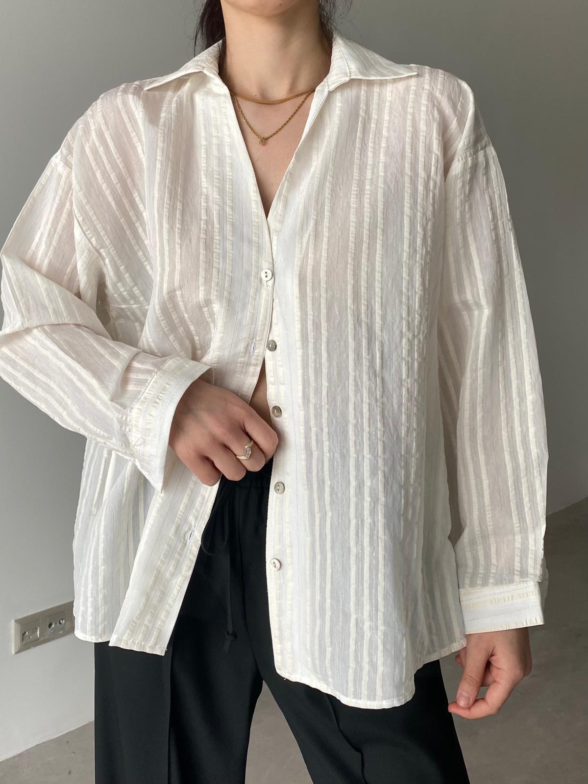 Ekru Sim Detaylı Oversize Gömlek
