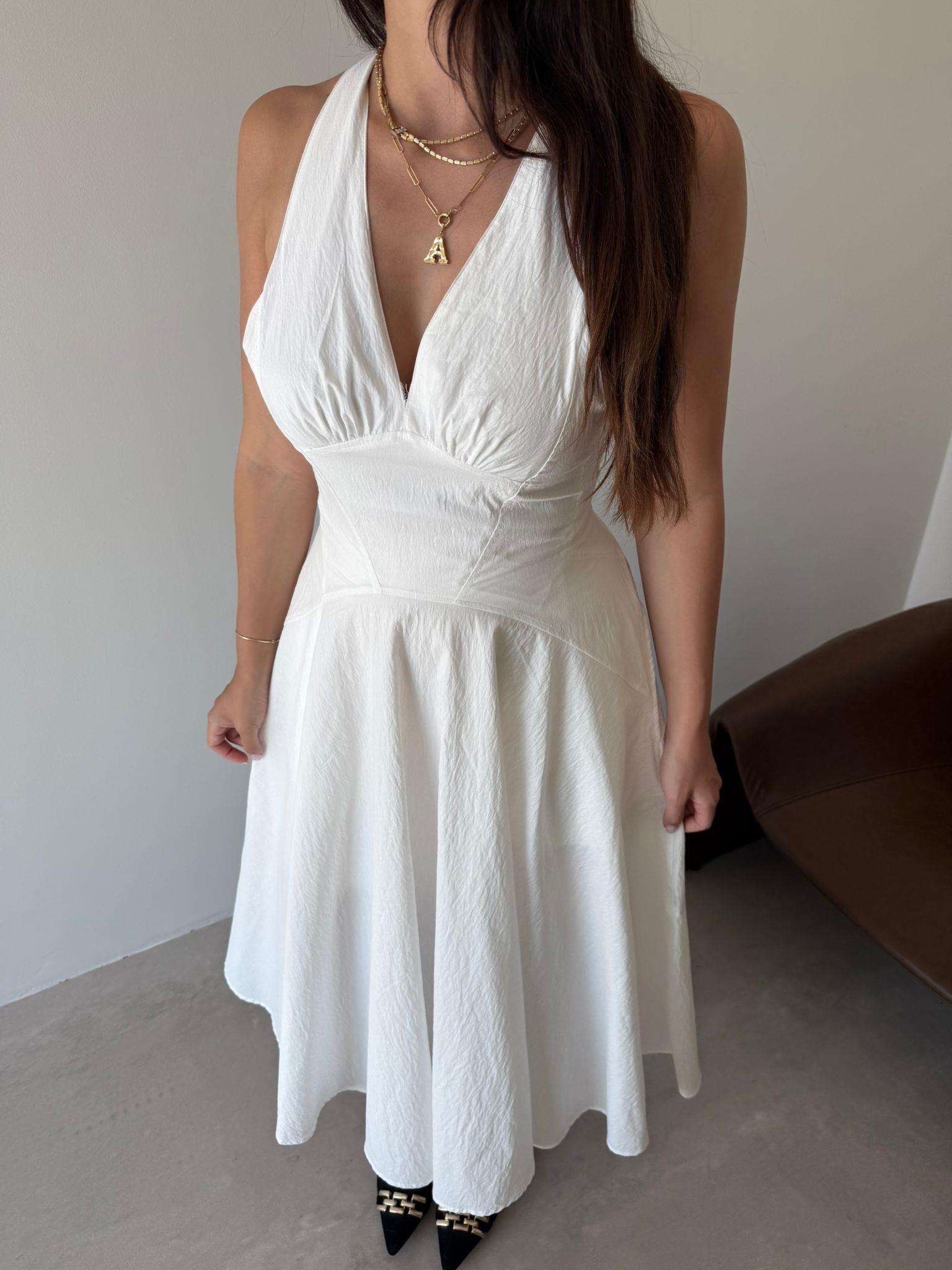 Ekru Sırt Detaylı Volanlı Elbise