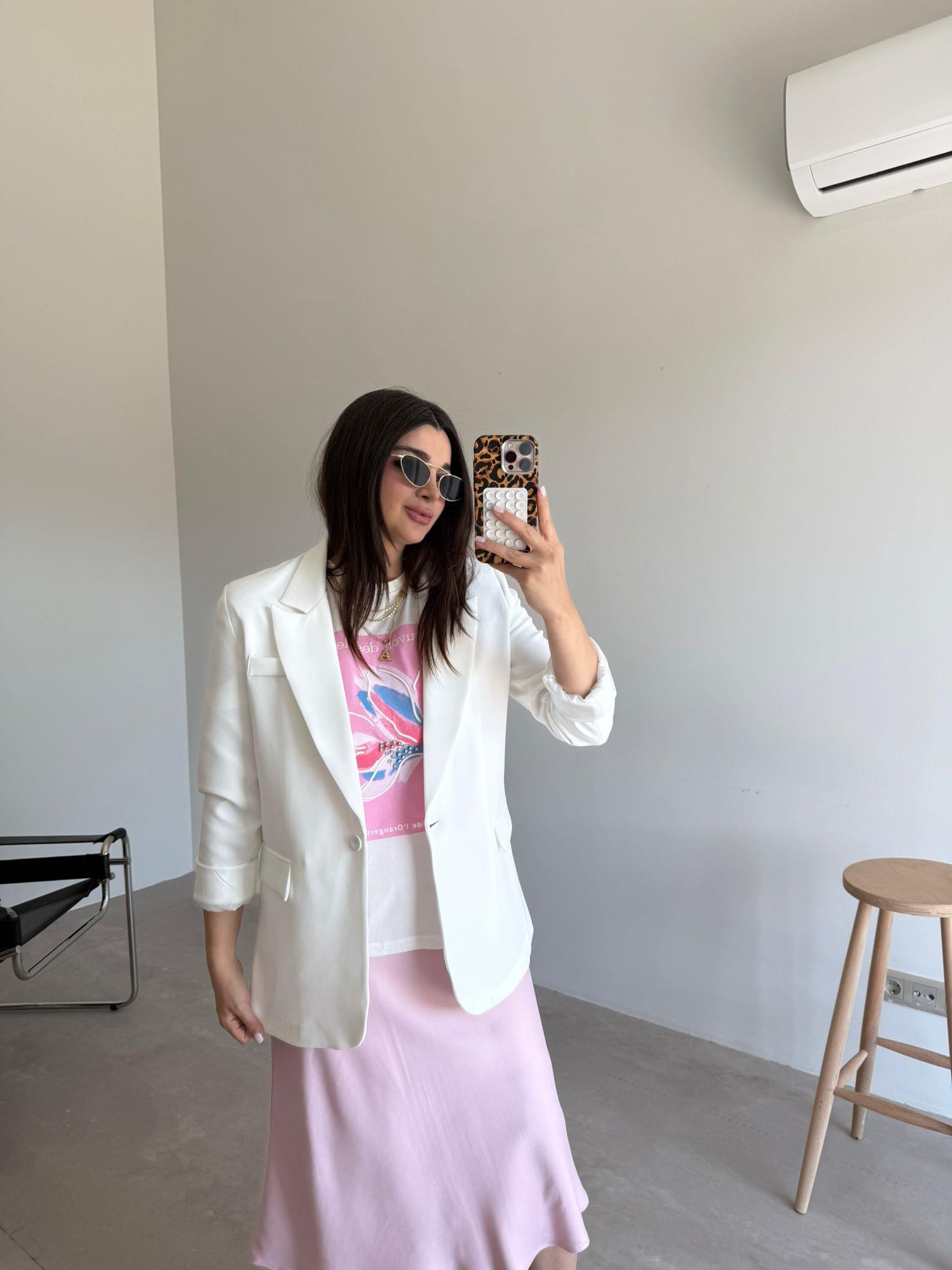 Ekru Tek Düğmeli Blazer Ceket
