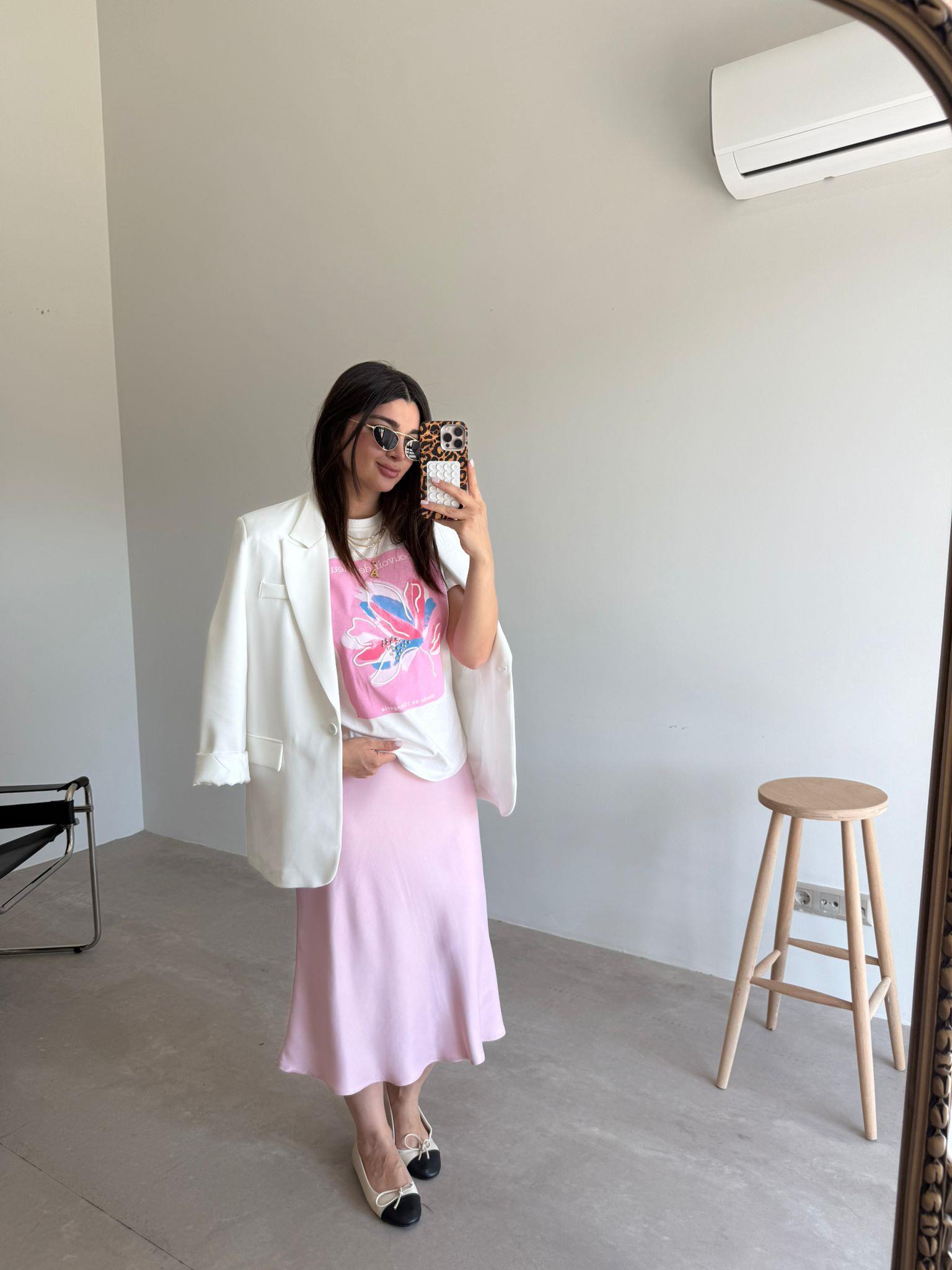 Ekru Tek Düğmeli Blazer Ceket
