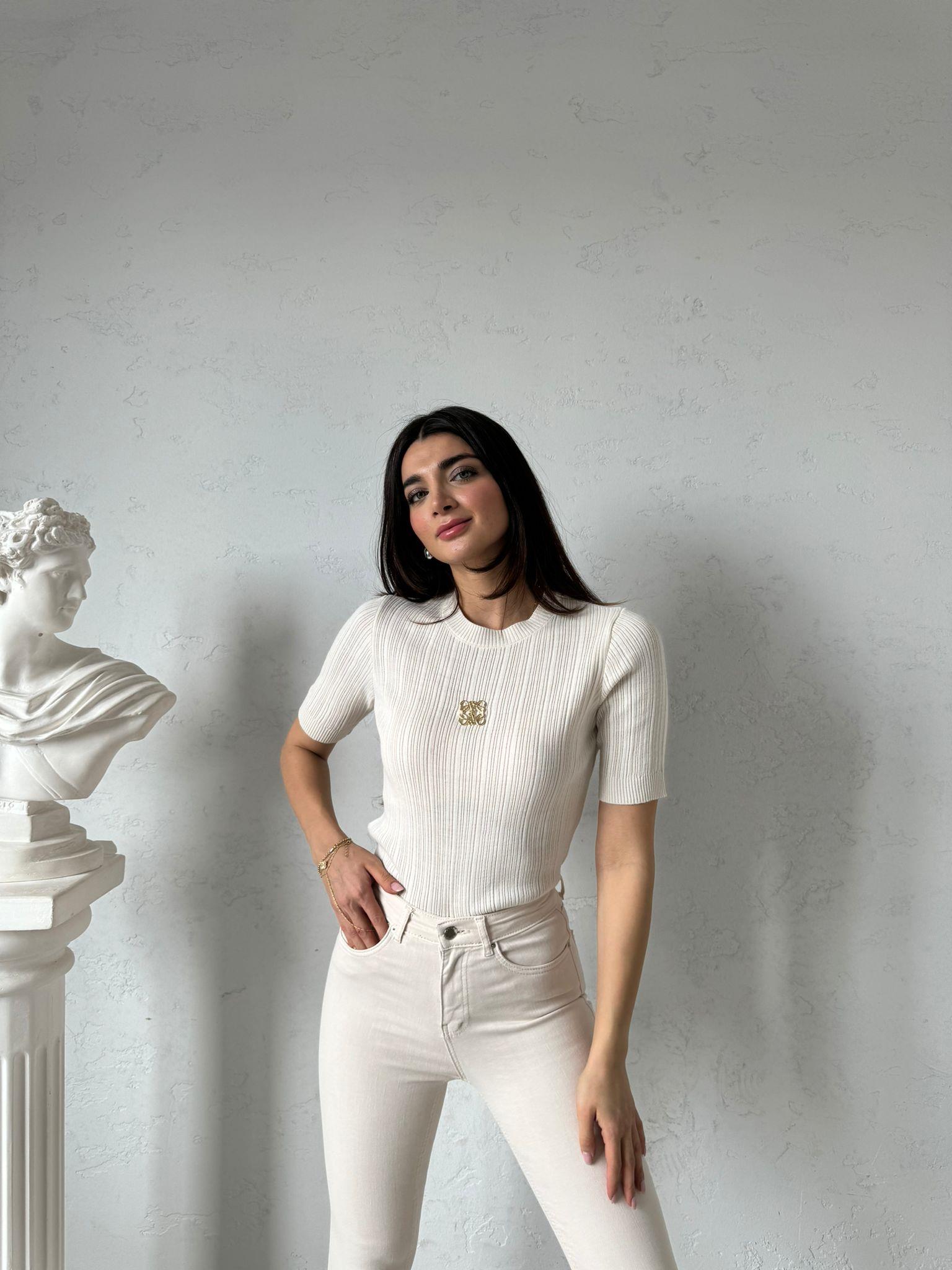 Ekru Toka Detaylı Triko Bluz