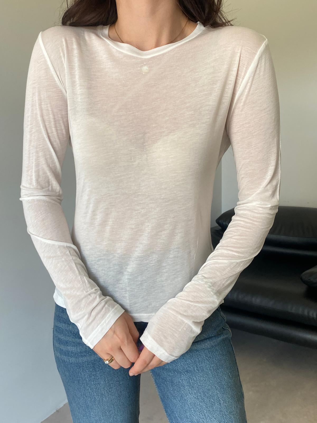 Ekru Transparan Basic Bluz