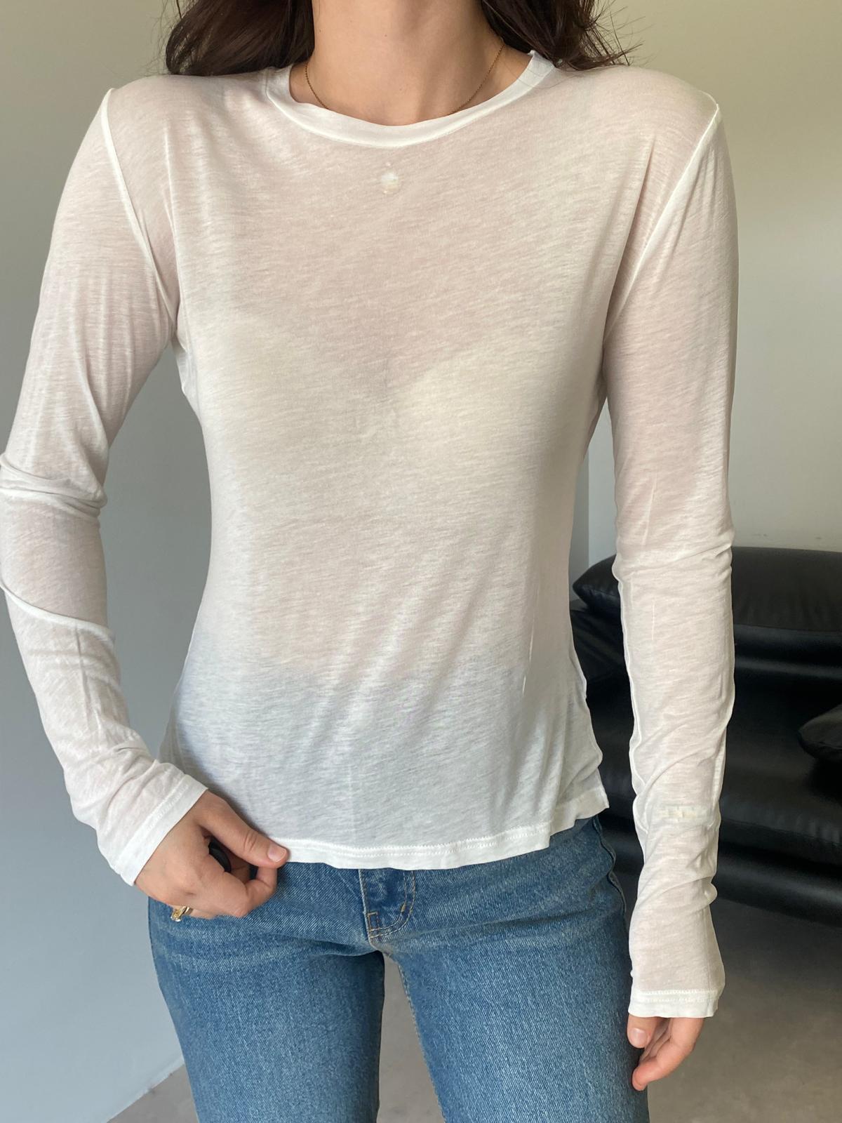 Ekru Transparan Basic Bluz