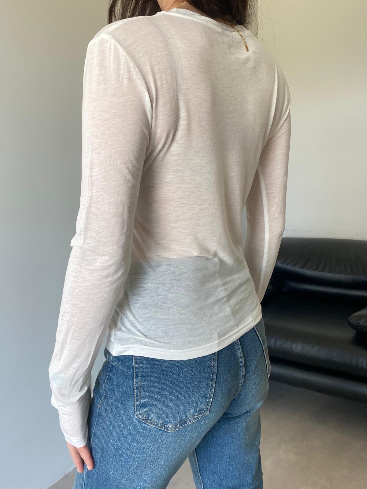 Ekru Transparan Basic Bluz