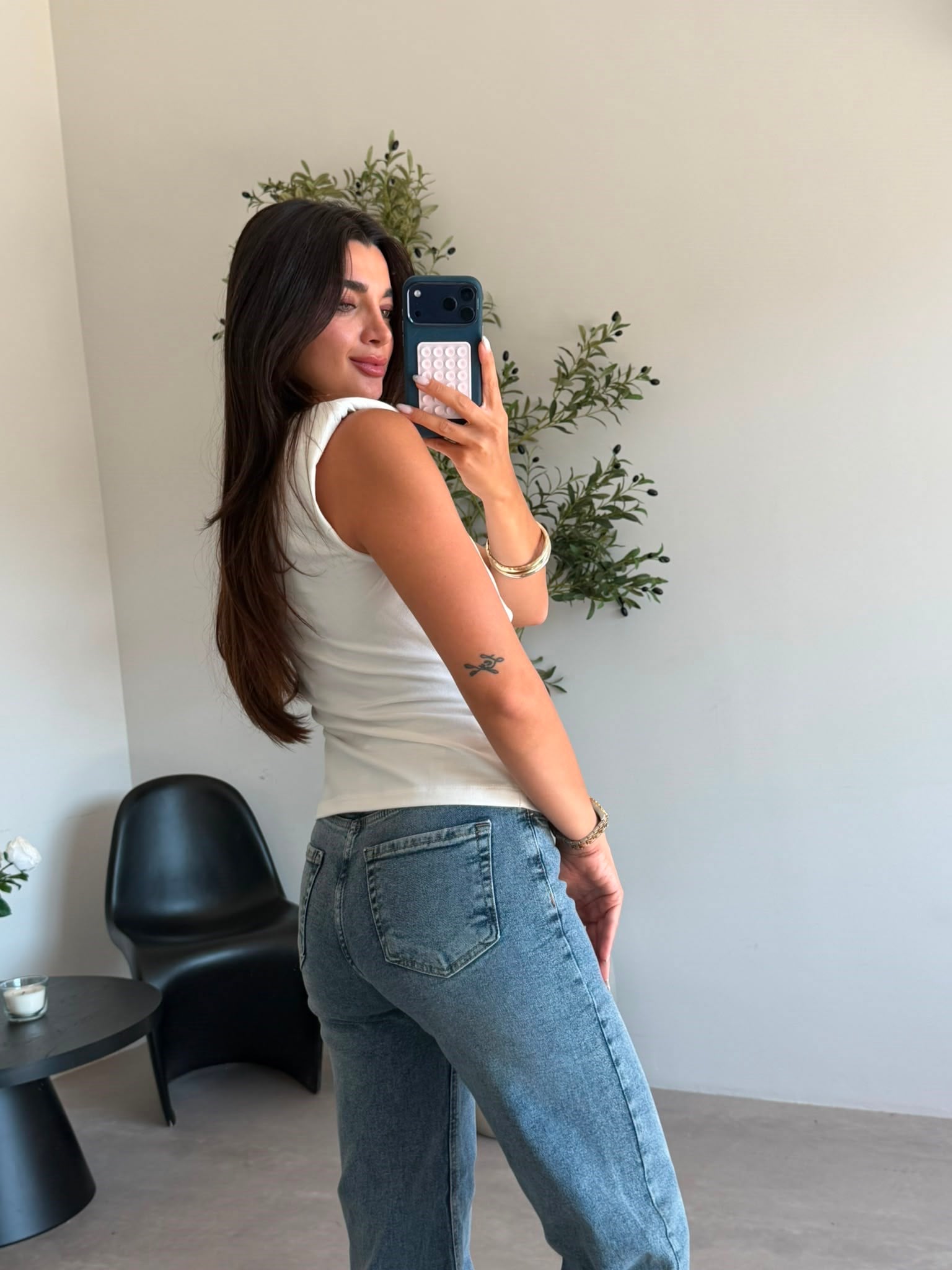Ekru Vatkalı Gold Tokalı Bluz