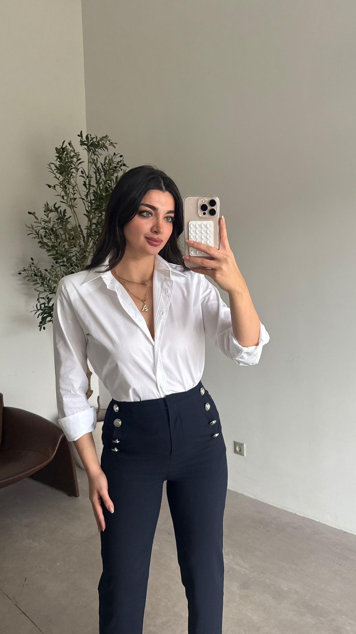 Ekru Vatkalı Poplin Gömlek