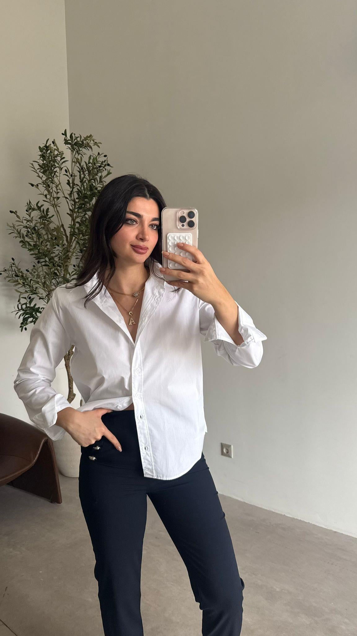 Ekru Vatkalı Poplin Gömlek