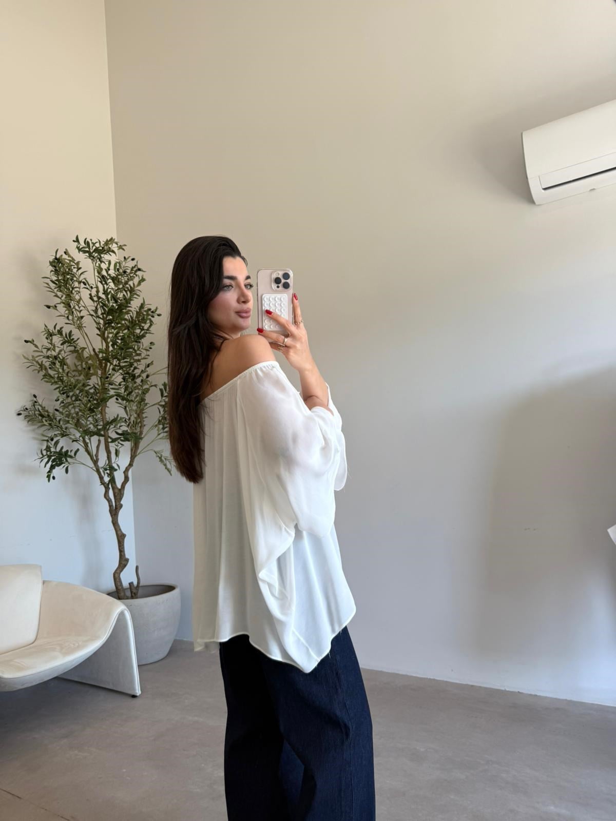Ekru Yakası Lastikli Yarasa Kol Bluz