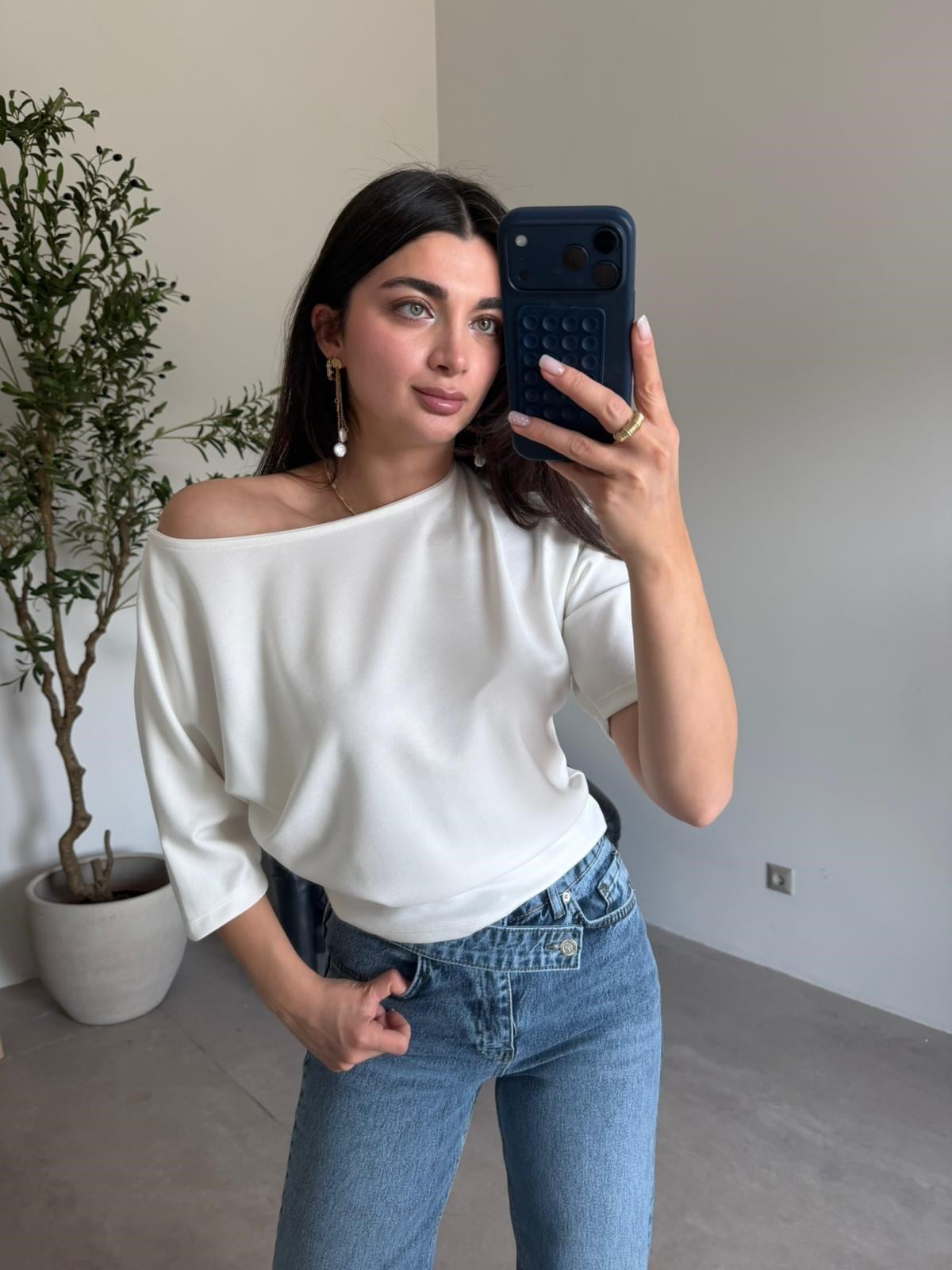 Ekru Yarasa Kol Basic Bluz