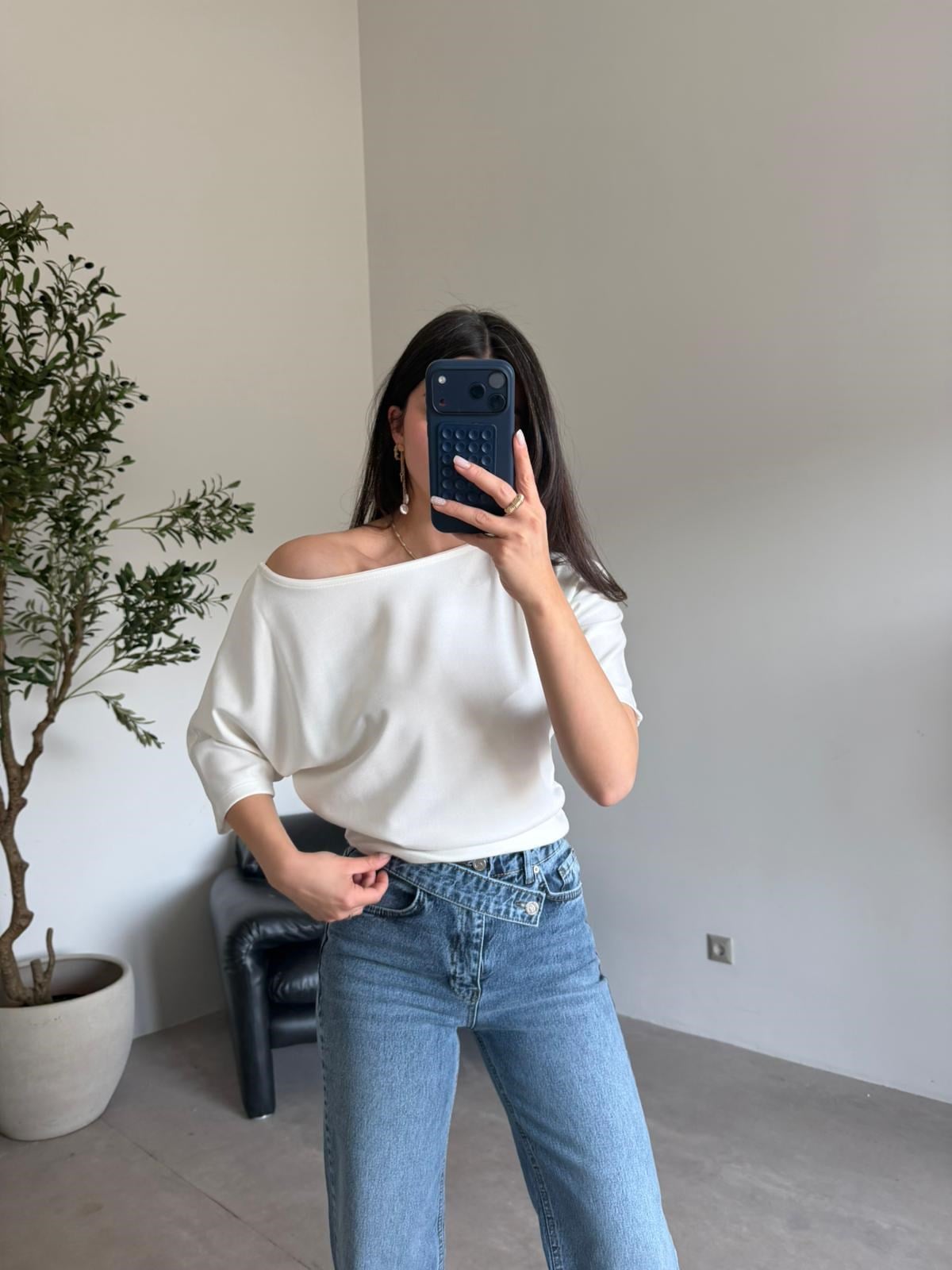 Ekru Yarasa Kol Basic Bluz