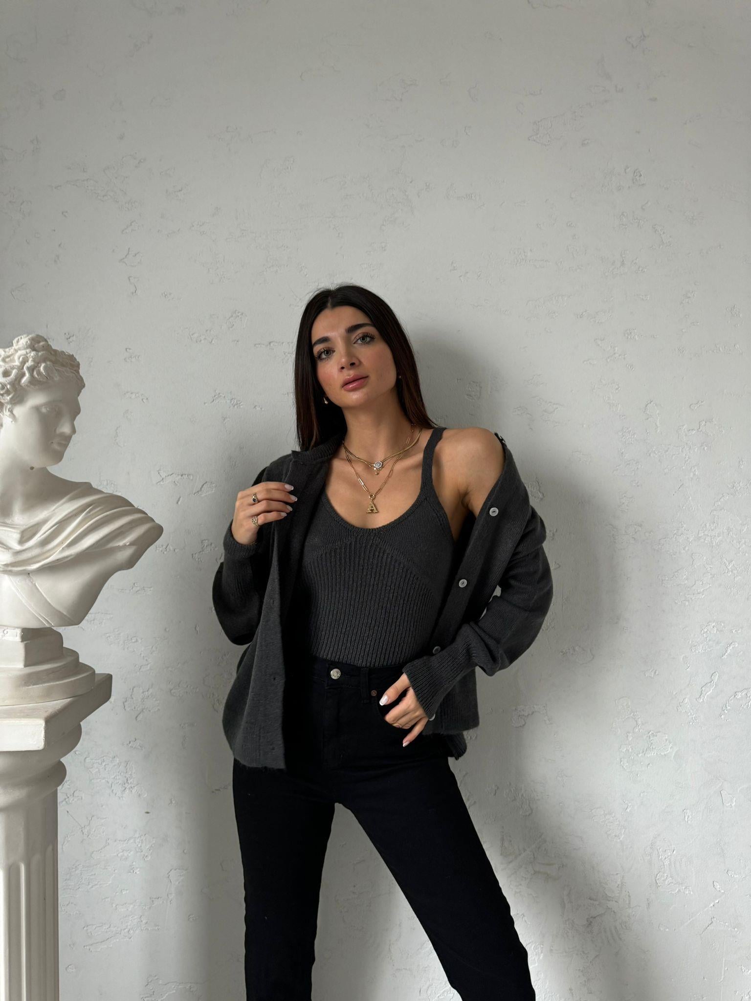 Füme Crop Hırka Takım
