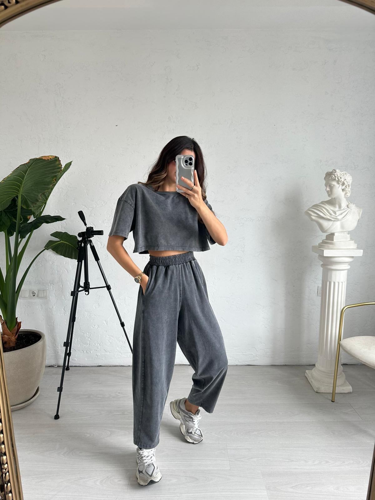 Füme Yıkamalı Oversize Takım