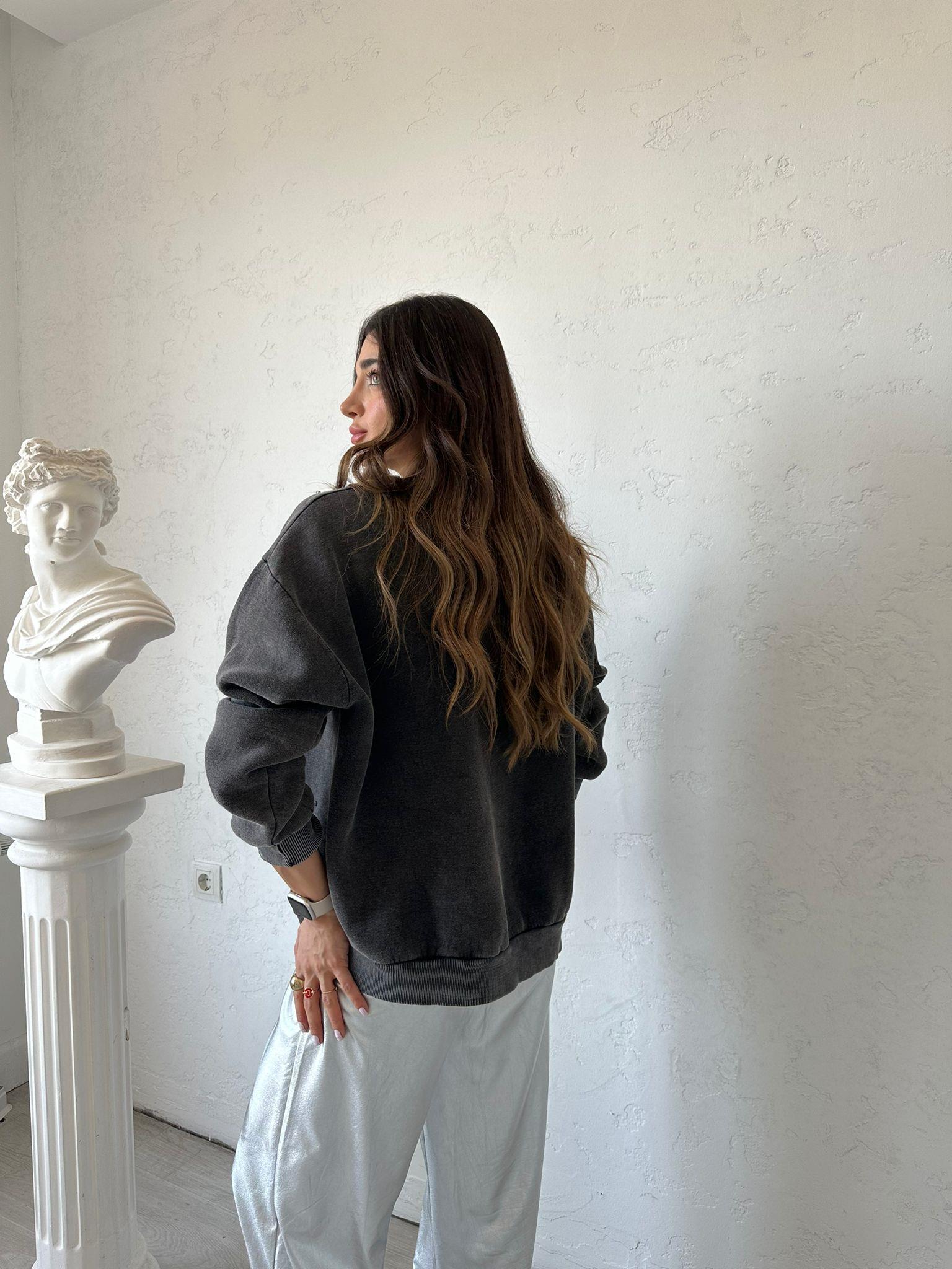 Füme Yıkamalı Taş Detaylı Sweat