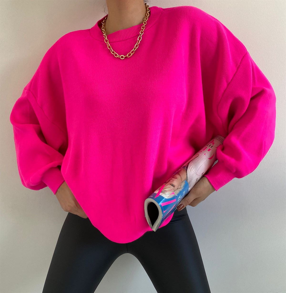 Fuşya Oversize Sindy Kazak