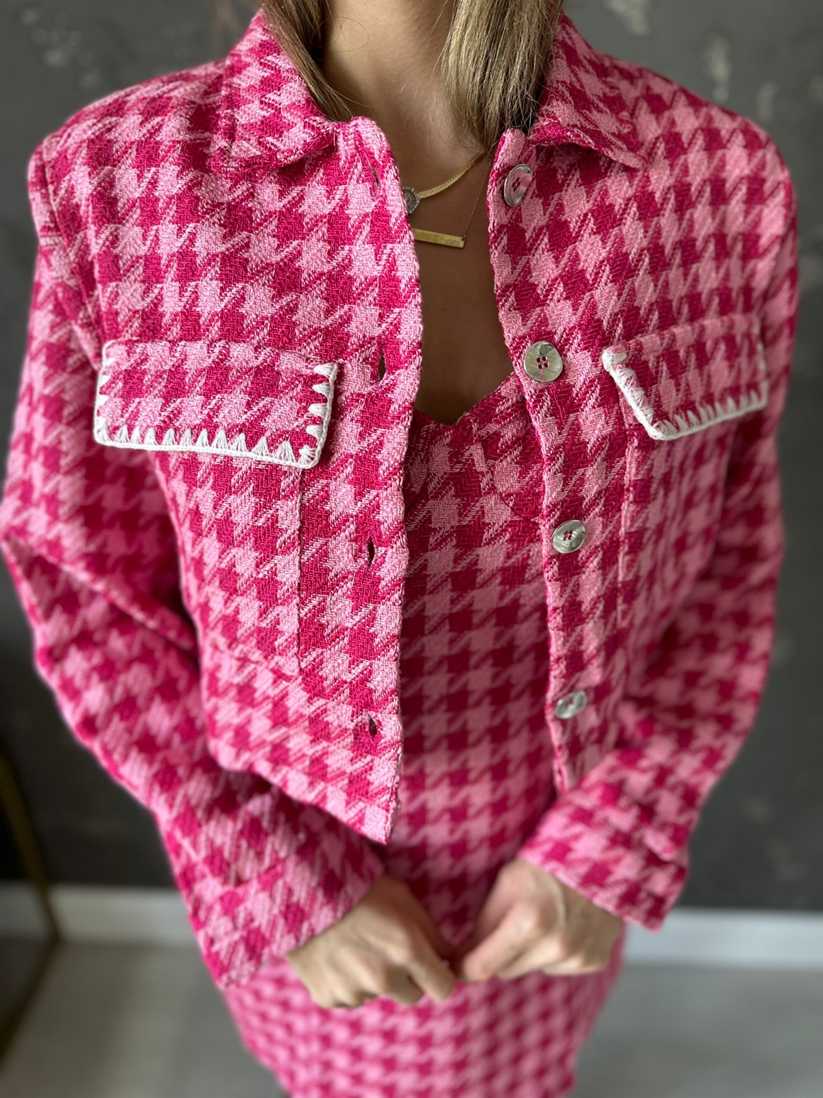 Fuşya Tüvit Crop Ceket