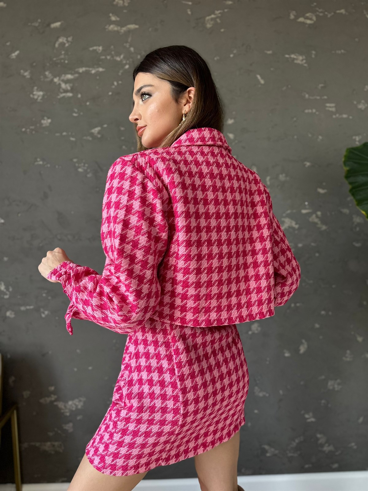 Fuşya Tüvit Crop Ceket