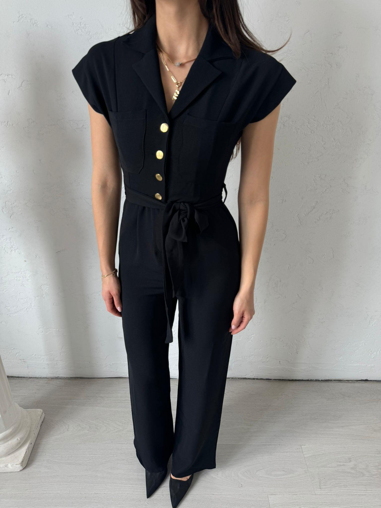 Gold Düğmeli Kuşaklı Palazzo Tulum