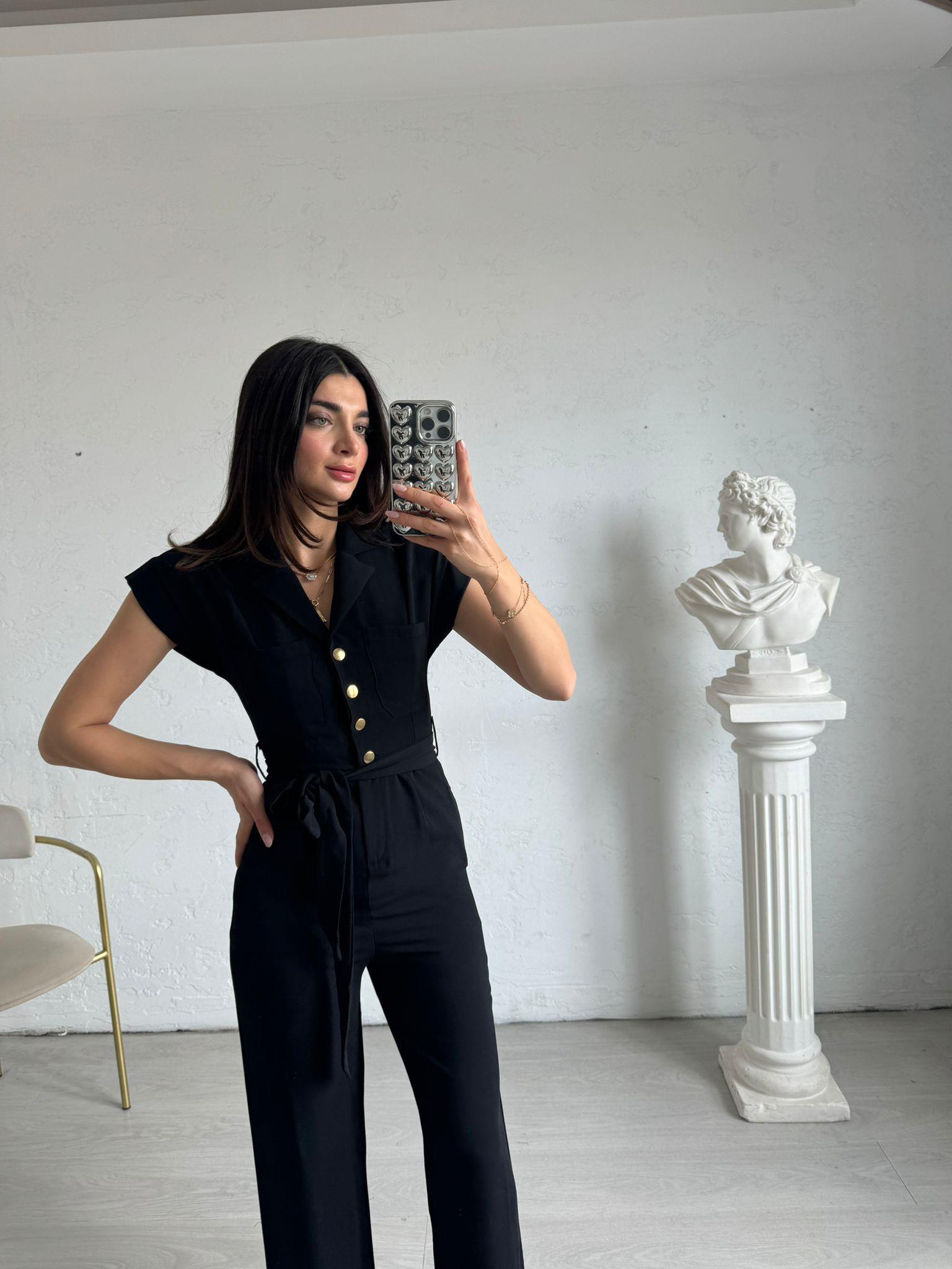 Gold Düğmeli Kuşaklı Palazzo Tulum