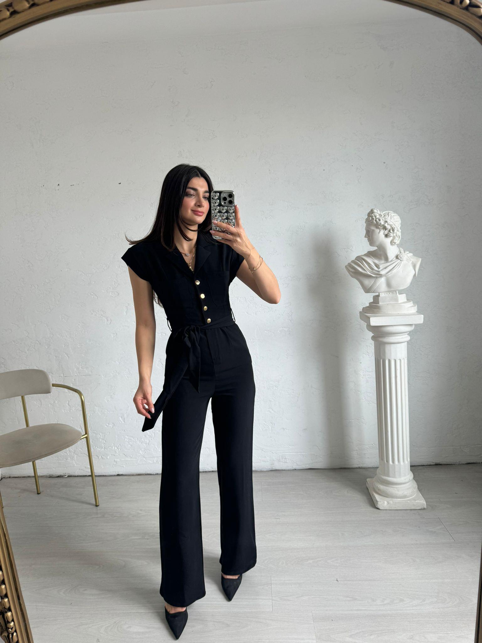 Gold Düğmeli Kuşaklı Palazzo Tulum