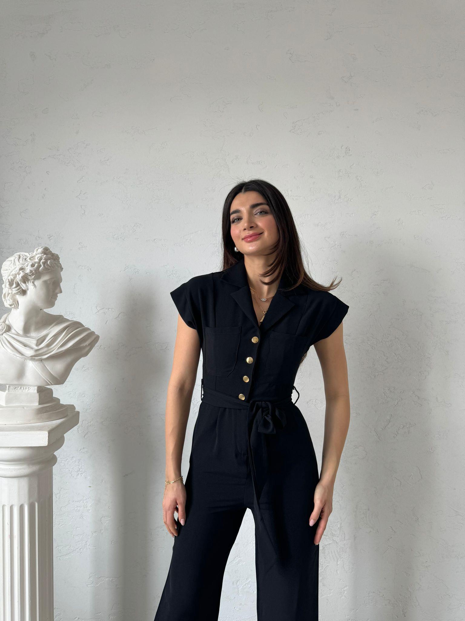 Gold Düğmeli Kuşaklı Palazzo Tulum