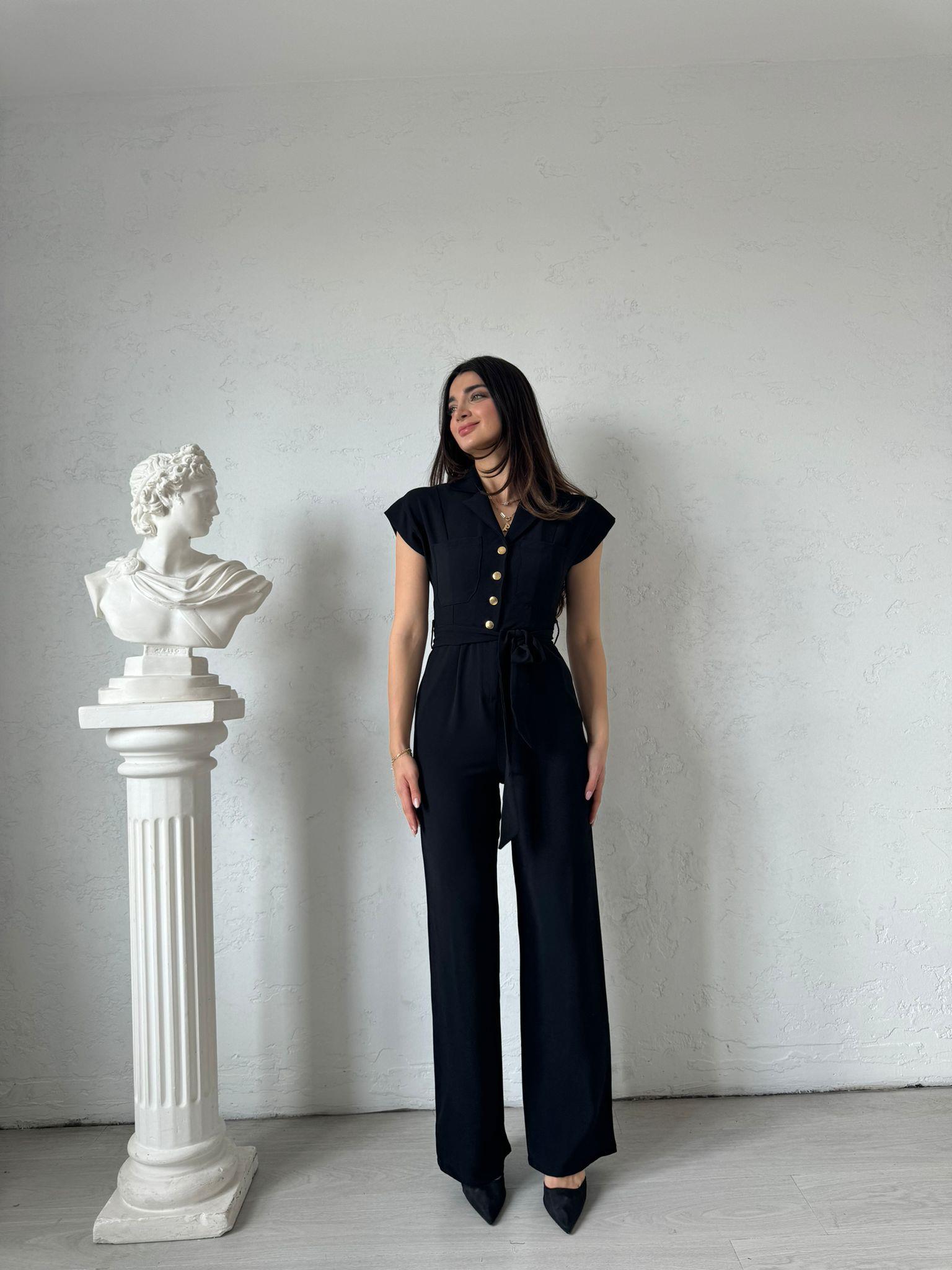 Gold Düğmeli Kuşaklı Palazzo Tulum