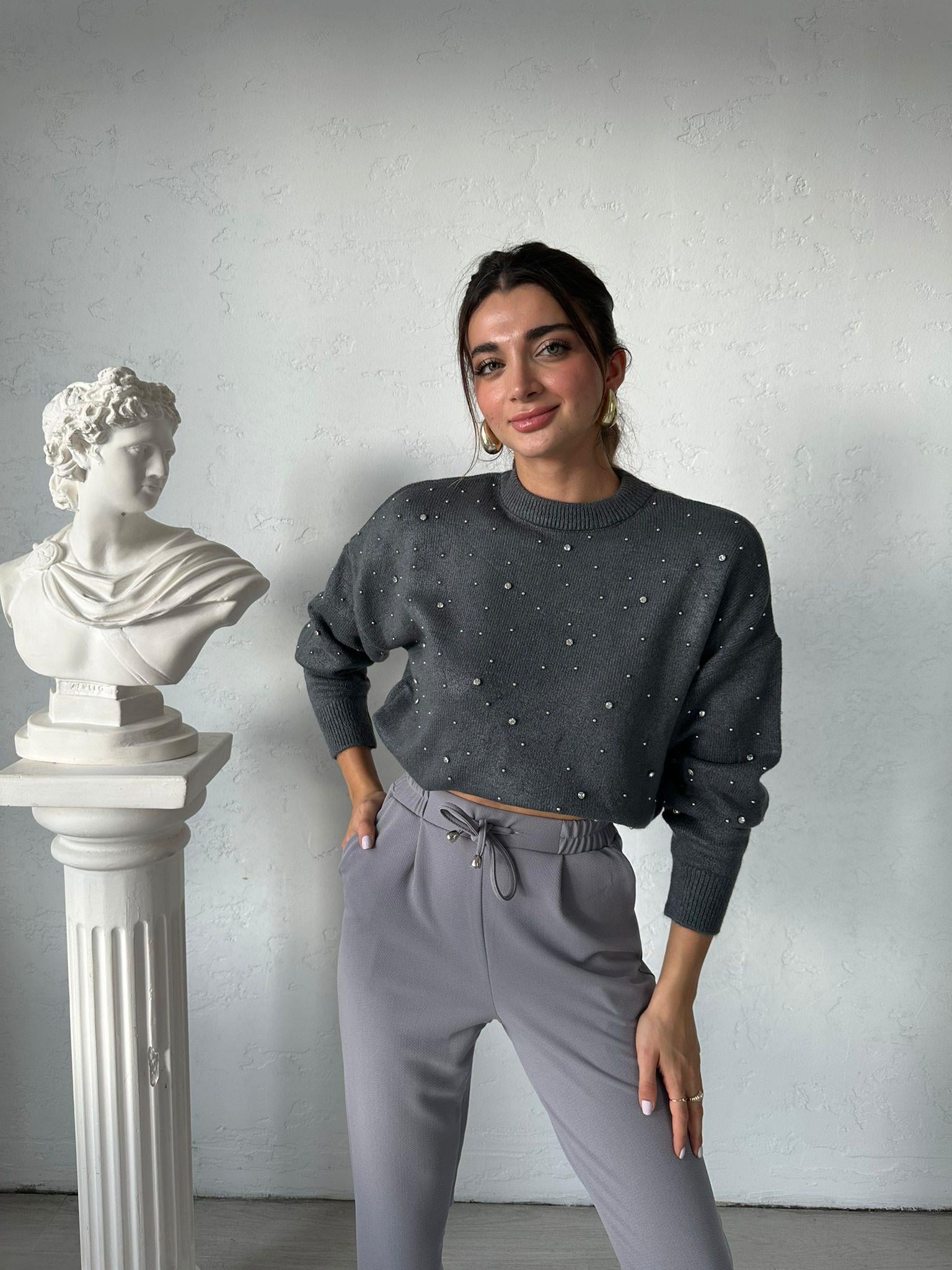 Gri Beli Bağlamalı Misty Pantolon