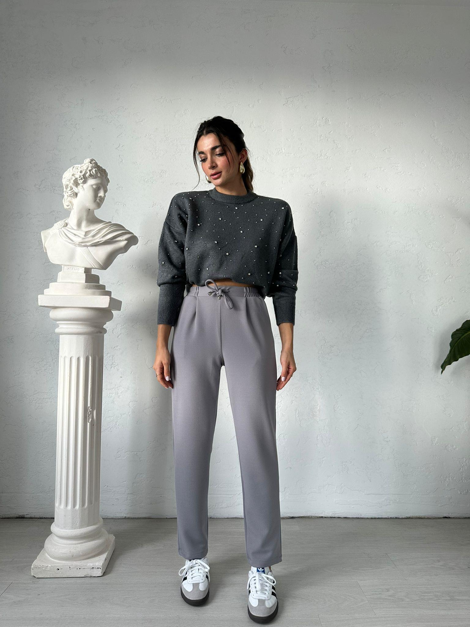 Gri Beli Bağlamalı Misty Pantolon