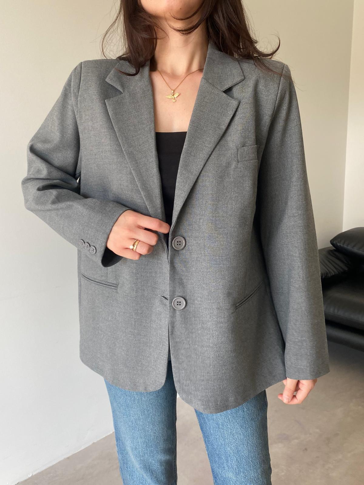Gri Çift Düğmeli Blazer Ceket