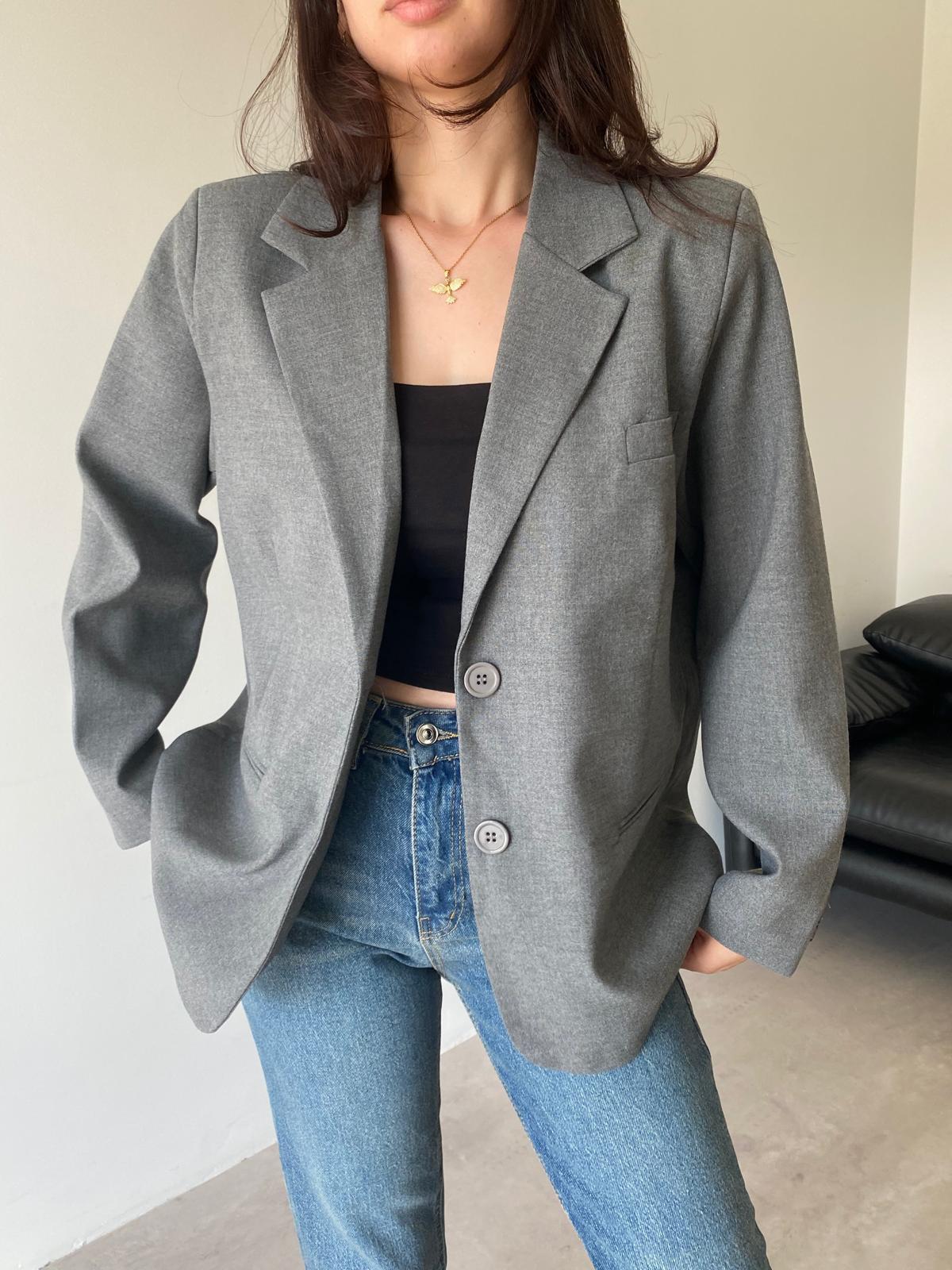 Gri Çift Düğmeli Blazer Ceket