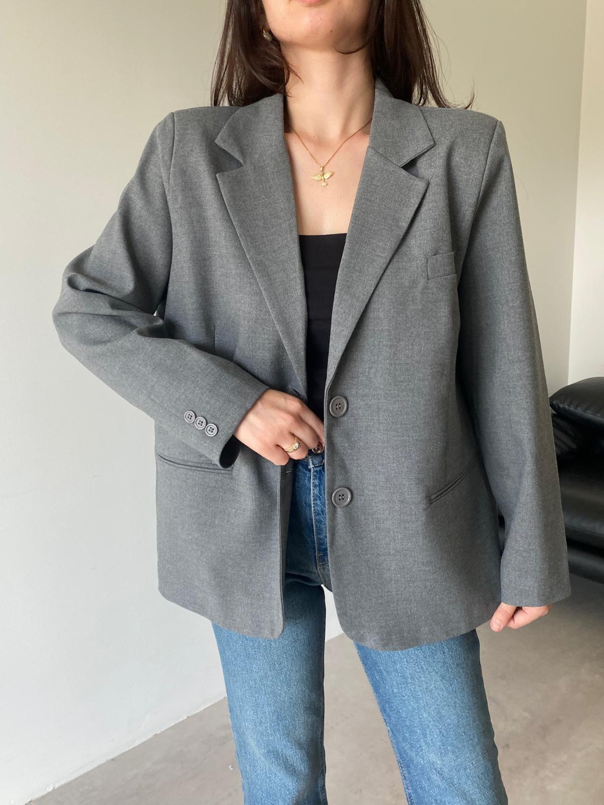 Gri Çift Düğmeli Blazer Ceket