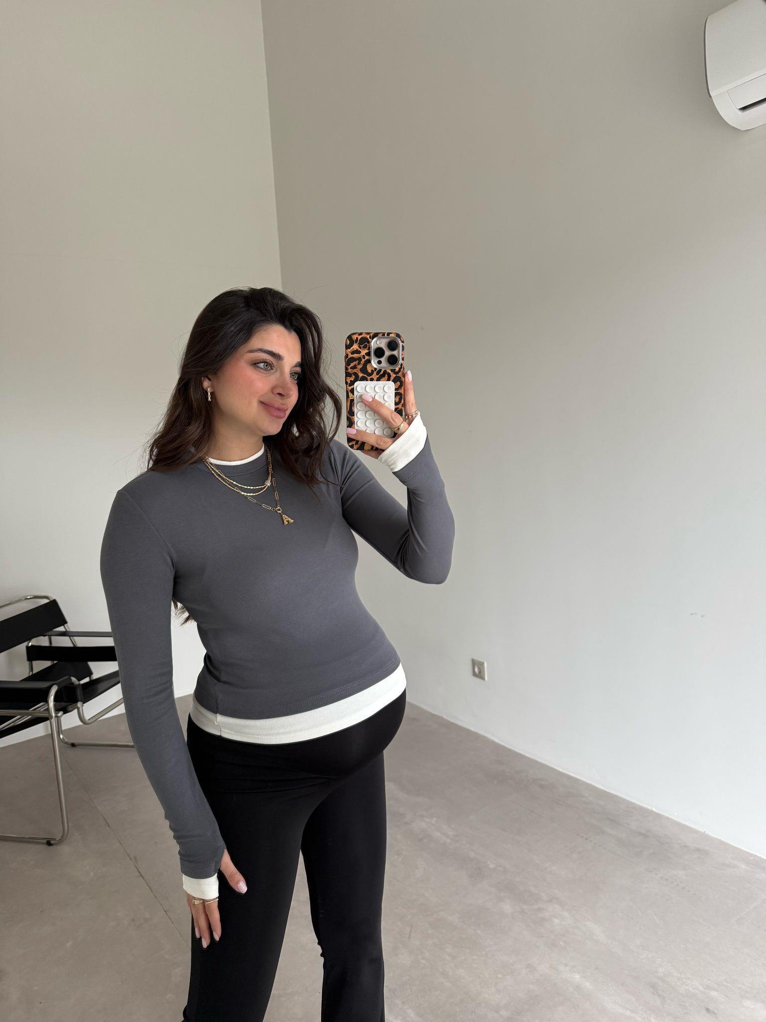 Gri Çift Yaka Aura Bluz