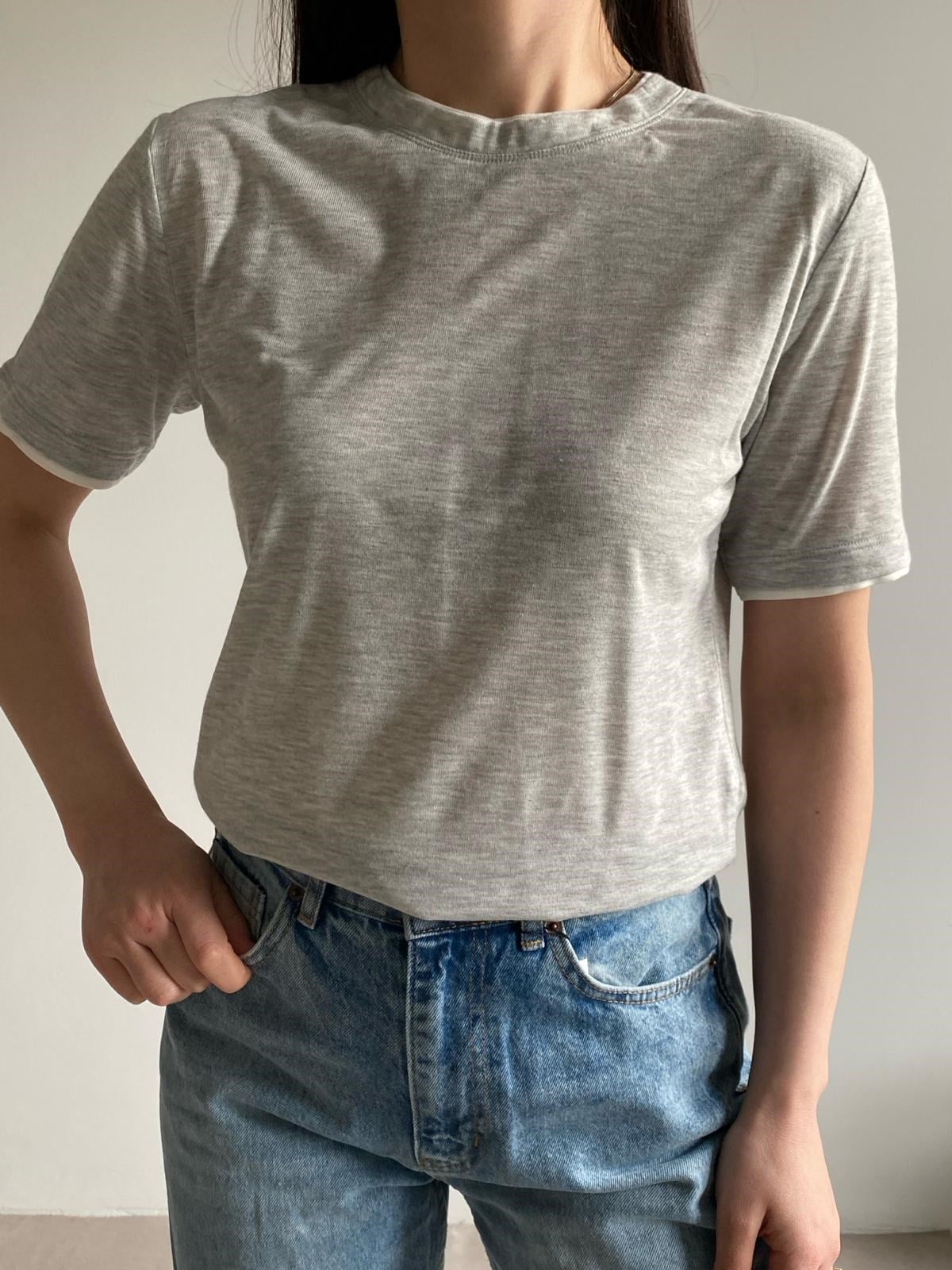 Gri Çift Yaka Basic Tişört