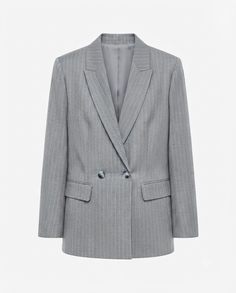 Gri Çizgili Blazer Ceket