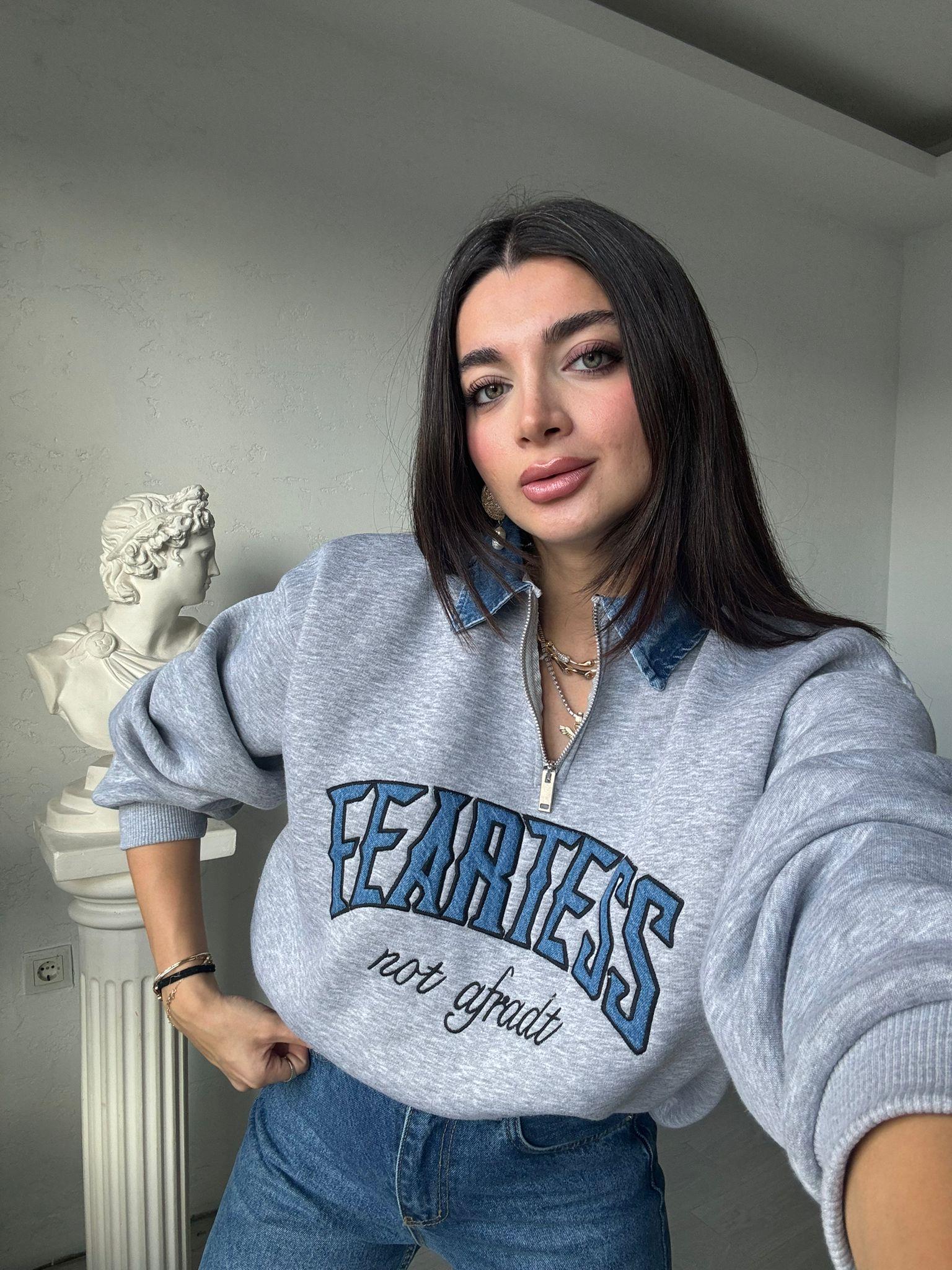 Gri Feartess Baskılı Sweat